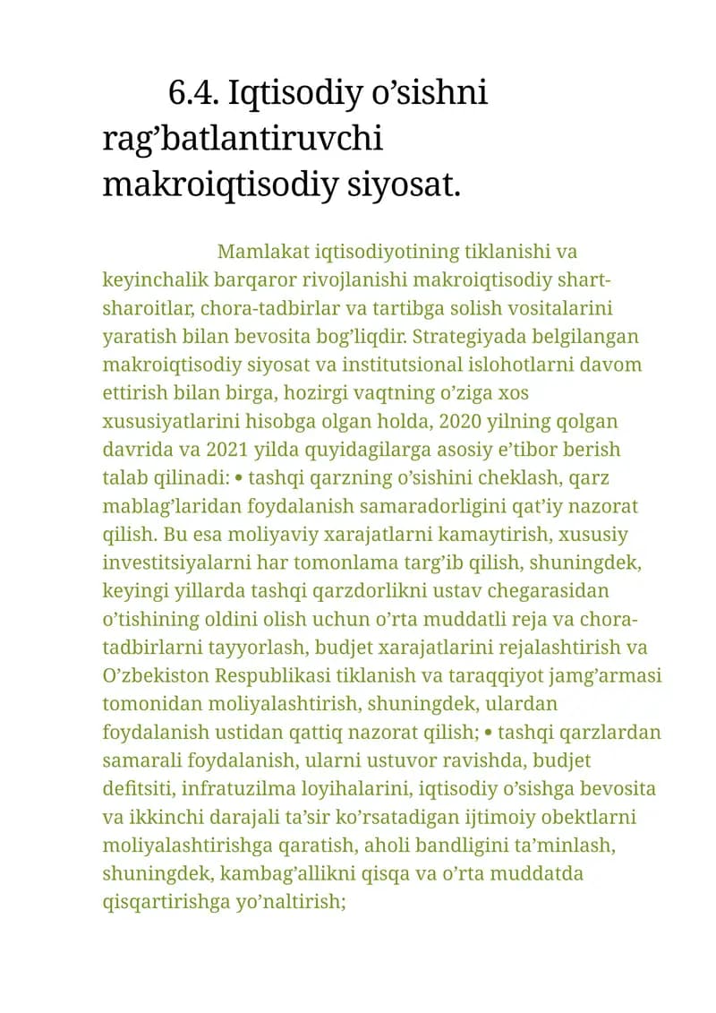 Iqtisodiy o’sishni rag’batlantiruvchi makroiqtisodiy siyosat