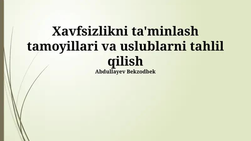 Xavfsizlikni ta'minlash tamoyillari va uslublarni tahlil qilish