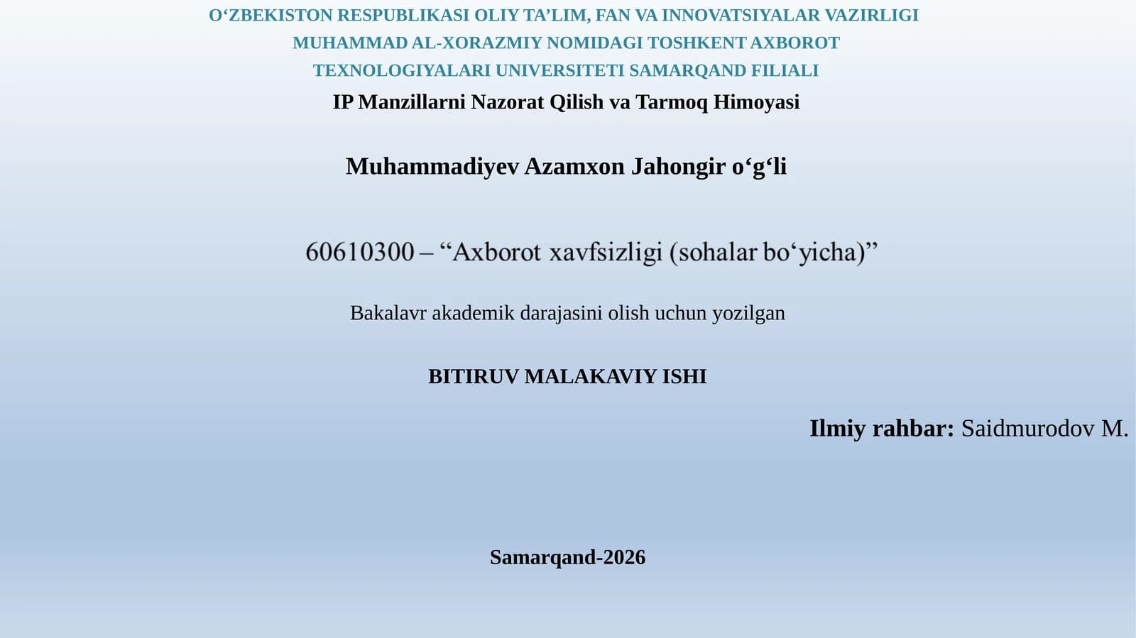 IP Manzillarni Nazorat Qilish va Tarmoq Himoyasi