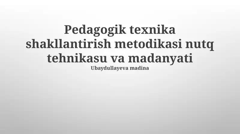 Pedagogik Texnika Shakillantirish Metodologiyasi