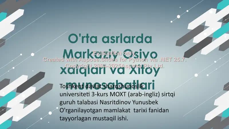Markaziy Osiyo xalqlari va Xitoy munosabatlari