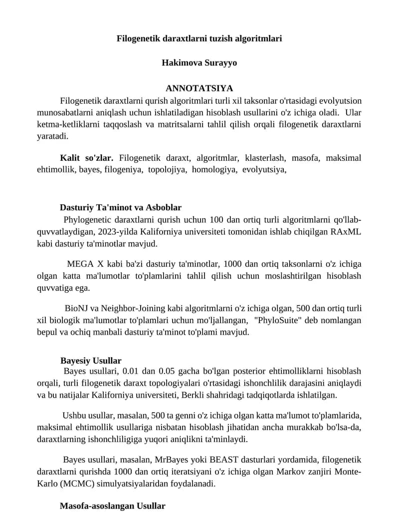 Filogenetik daraxtlarni tuzish algoritmlari