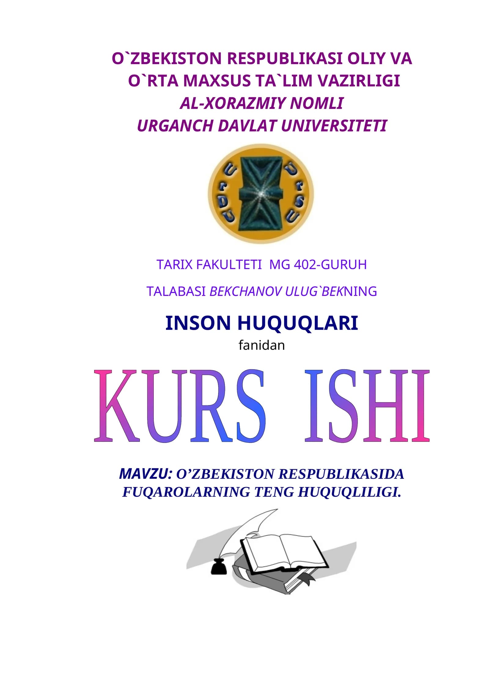 O’ZBEKISTON RESPUBLIKASIDA FUQAROLARNING TENG HUQUQLILIGI