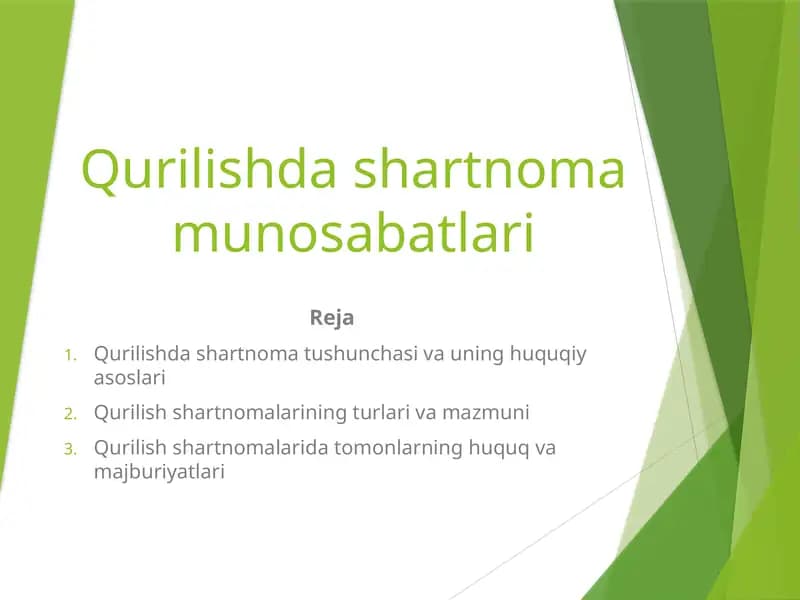 Qurilishda shartnoma munosabatlari