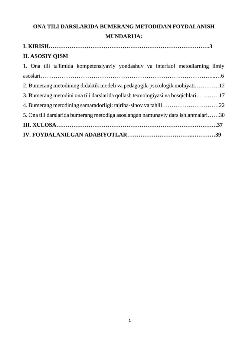 Bumerang Metodidan Foydalanish
