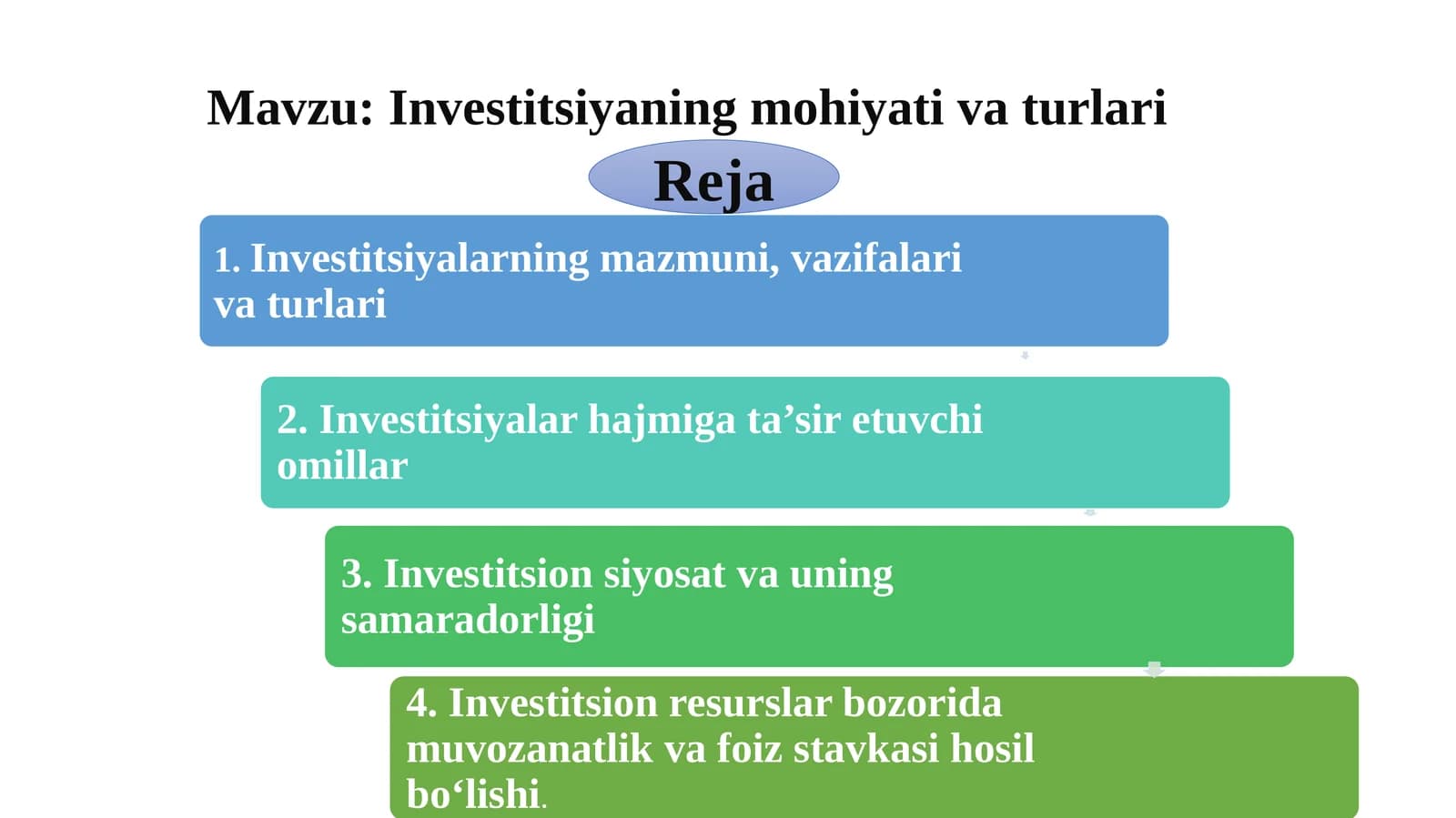 Investitsiyaning mohiyati va turlari