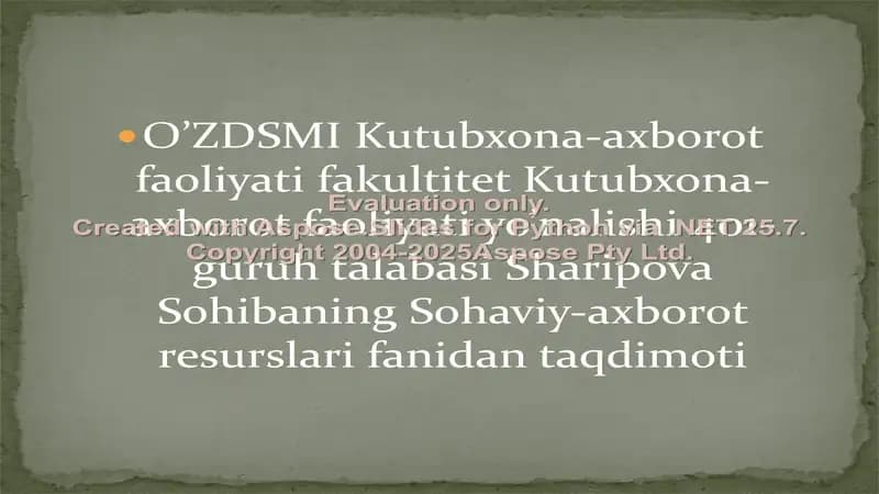 O’ZDSMI Kutubxona-axborot faoliyati