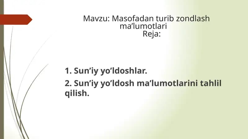 Masofadan turib zondlash ma’lumotlari