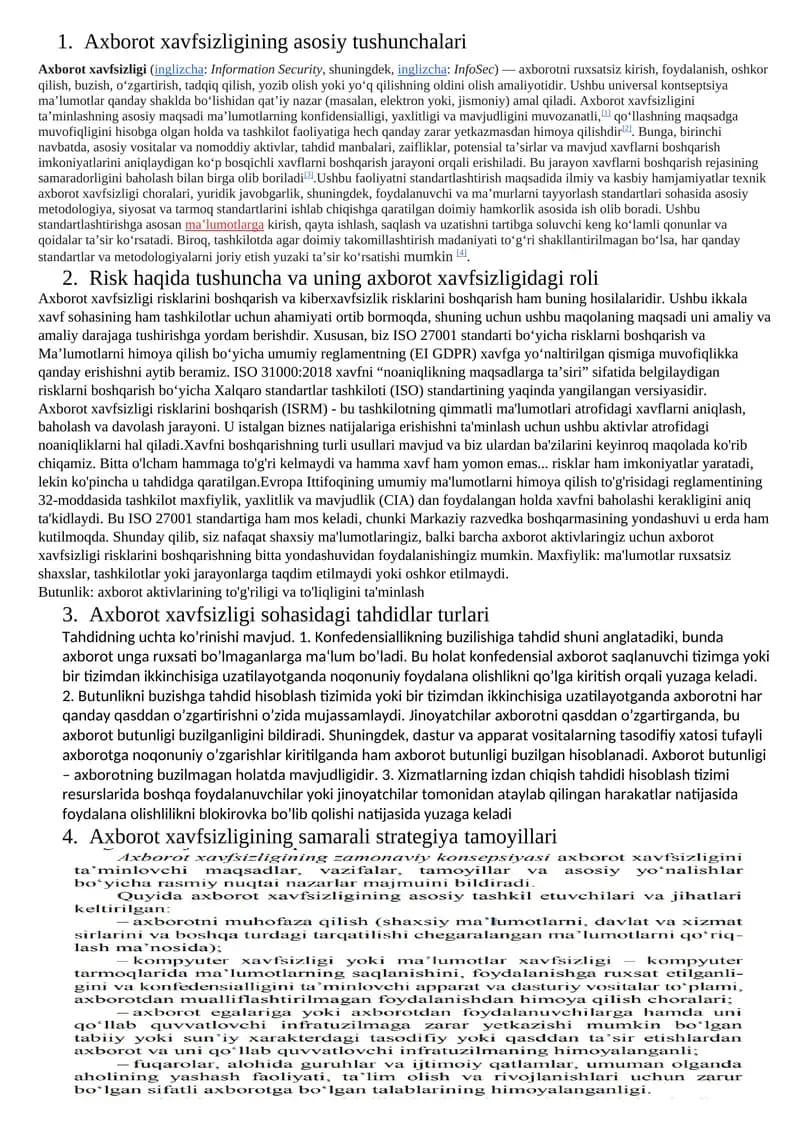 Axborot xavfsizligining asosiy tushunchalari