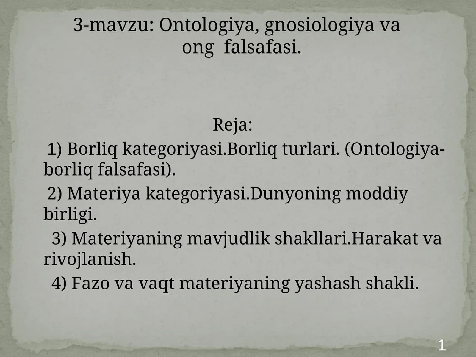 Ontologiya, gnosiologiya va ong falsafasi