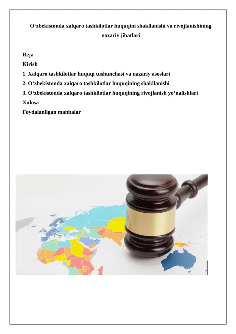 Xalqaro tashkilotlar huquqining shakllanishi va rivojlanishi