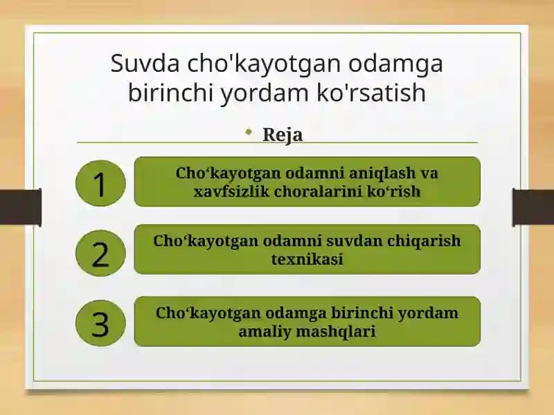 Suvda cho'kayotgan odamga birinchi yordam ko'rsatish