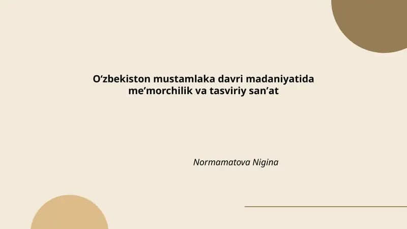 Oʻzbekiston mustamlaka davri madaniyatida meʼmorchilik va tasviriy sanʼat