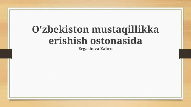 Milliy o'zlikni anglash va madaniy yuksalish