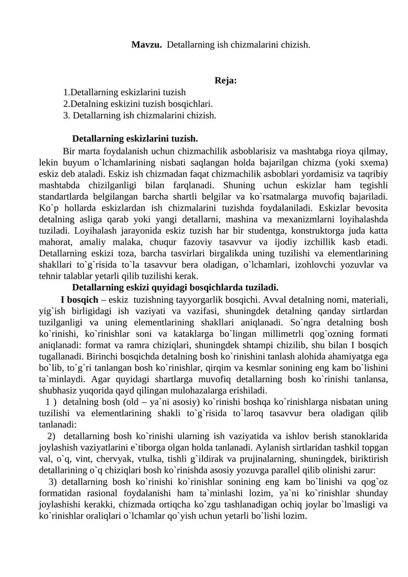 Detallarning ish chizmalarini chizish