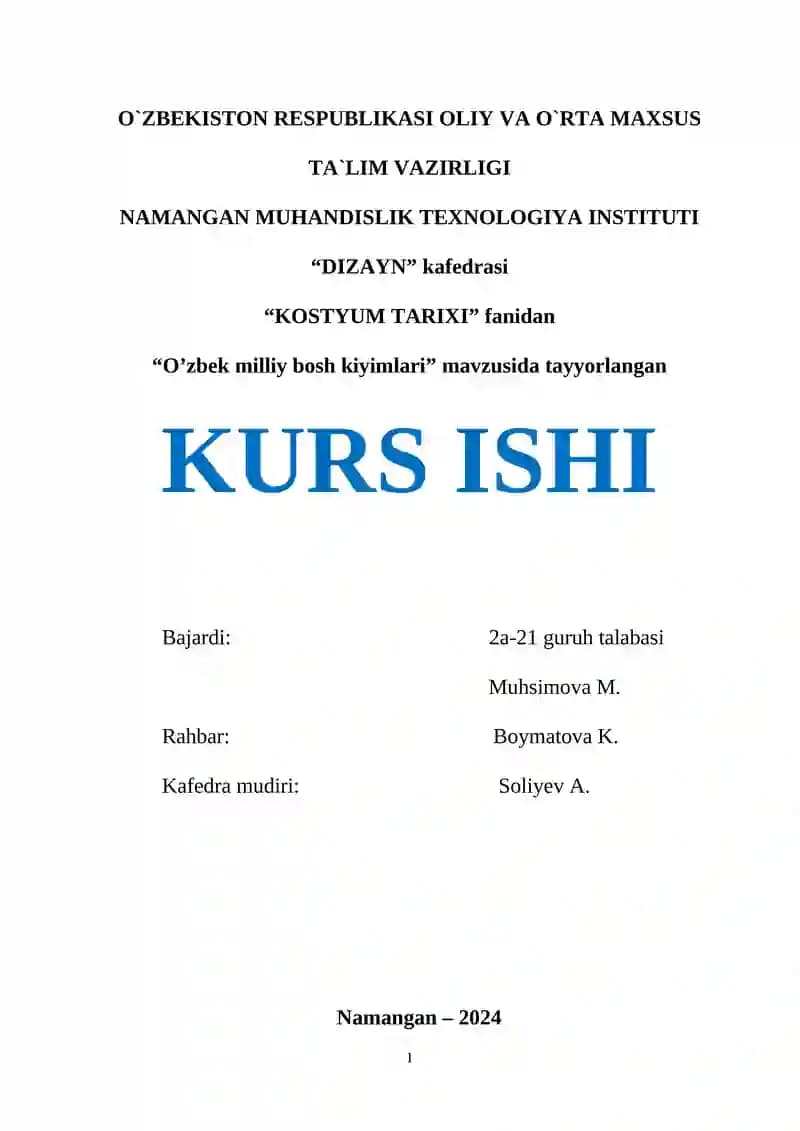 O’zbek milliy bosh kiyimlari KURS ISHI