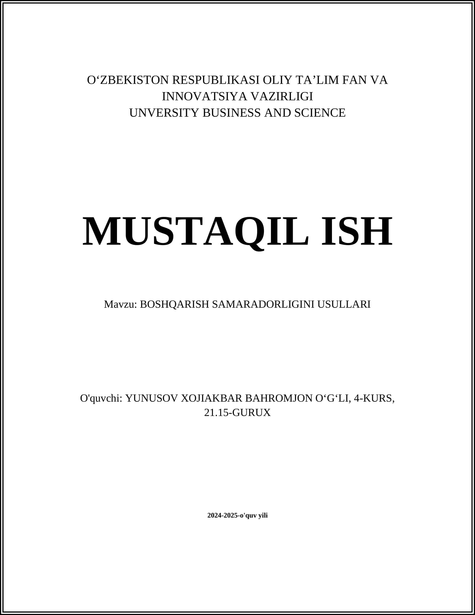 BOSHQARISH SAMARADORLIGINI USULLARI