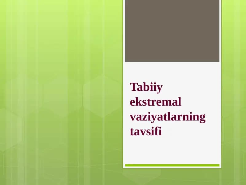 Tabiiy Ekstremal Vaziyatlarning Tavsifi