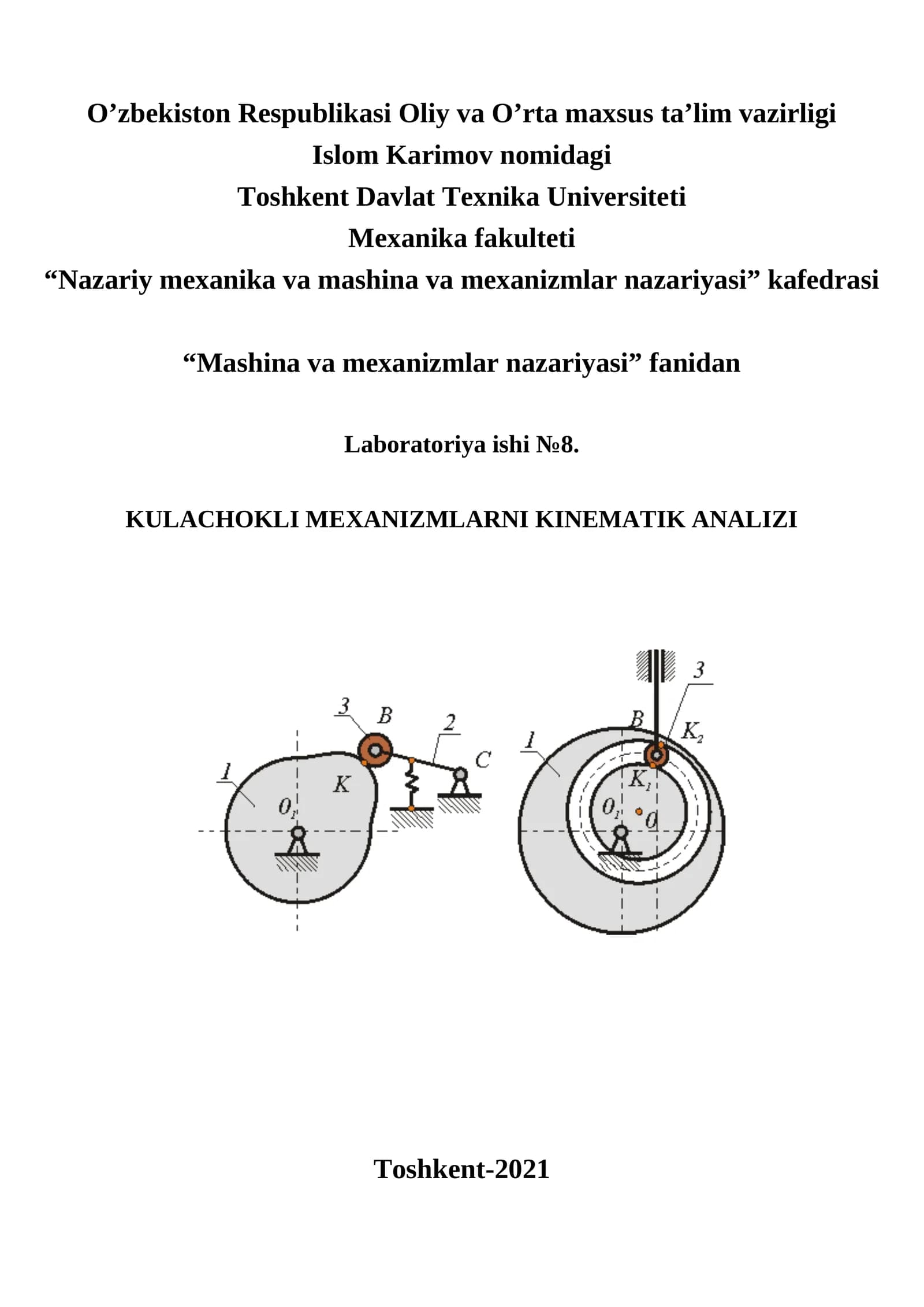 Kulachokli Mexanizmlarni Kinematik Analizi