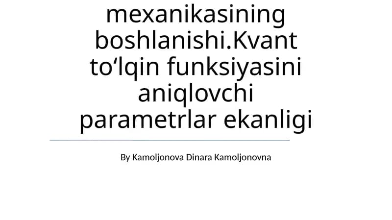 Kvant mexanikasining boshlanishi