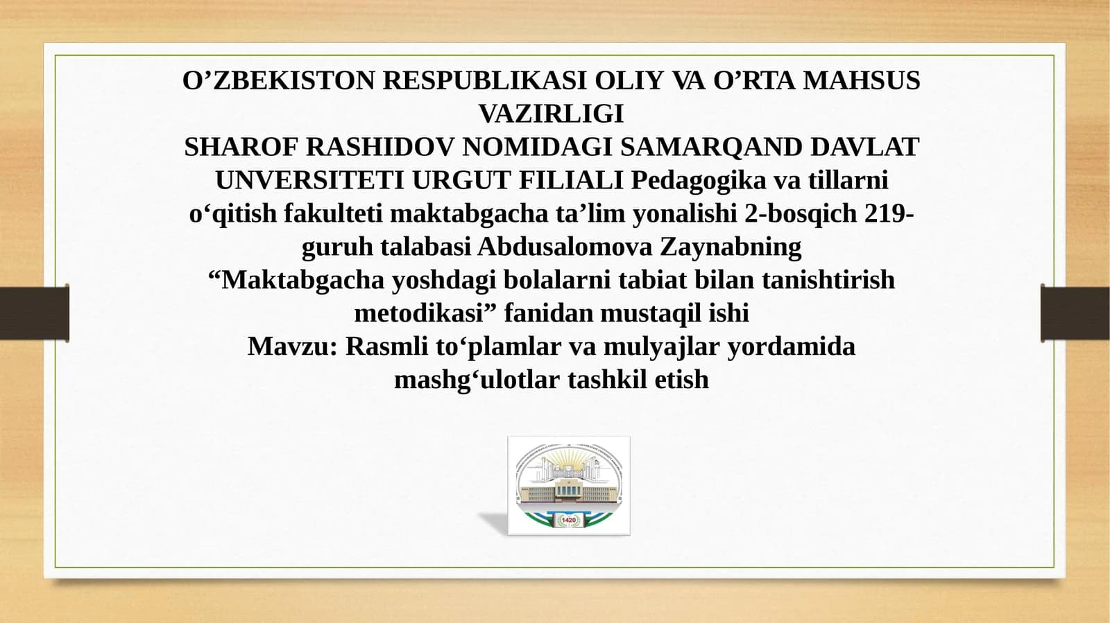 Rasmli to‘plamlar va mulyajlar yordamida mashg‘ulotlar tashkil etish