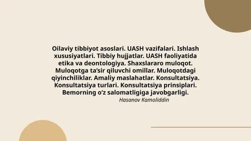 Oilaviy Tibbiyot Asoslari