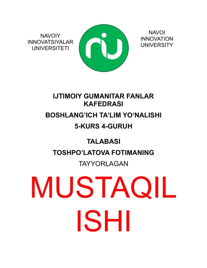 Amaliy mashg'ulotlariga tayyorgarlik ko'rish va uyga vazifalarni bajarish