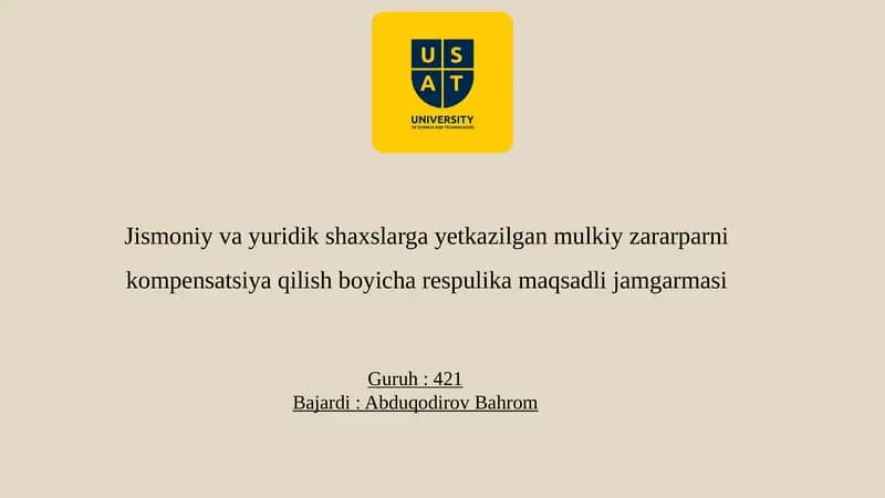 Jismoniy va yuridik shaxslar uchun maqsadli jamg'arma