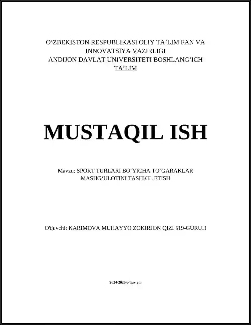 SPORT TURLARI BOʻYICHA TOʻGARAKLAR MASHGʻULOTINI TASHKIL ETISH