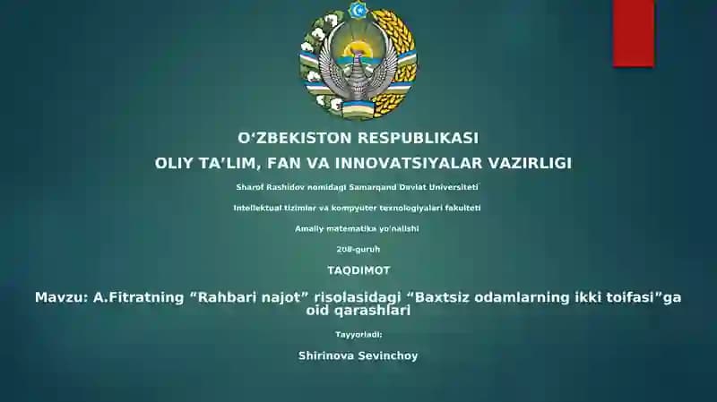 A.Fitratning “Rahbari najot” risolasidagi “Baxtsiz odamlarning ikki toifasi”ga oid qarashlari