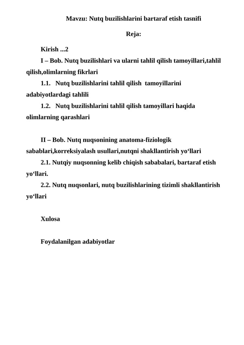 Nutq buzilishlarini bartaraf etish tasnifi