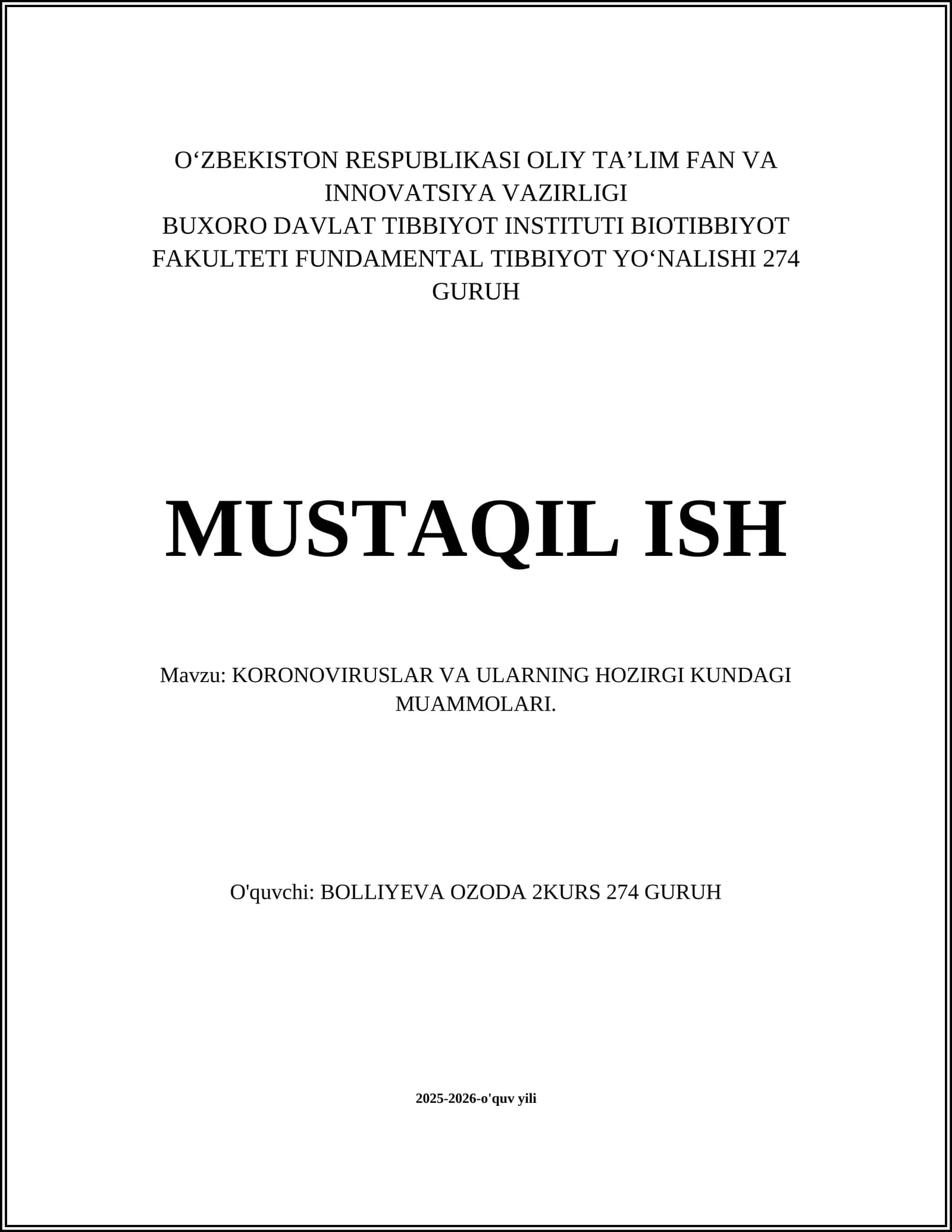 Koronaviruslar va Ularning Hozirgi Kundagi Muammolari