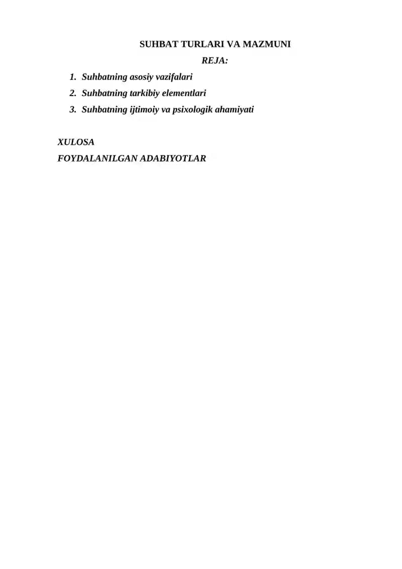SUHBAT TURLARI VA MAZMUNI