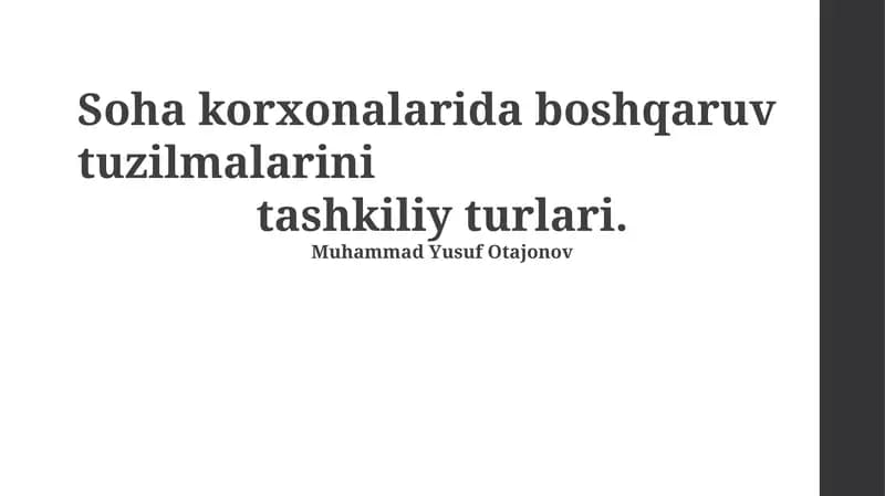 Filial korxonalarda boshqaruv tuzilmalarini tashkiliy turlari
