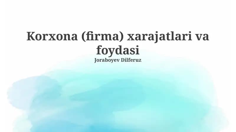 Xarajatlar va Foydasi