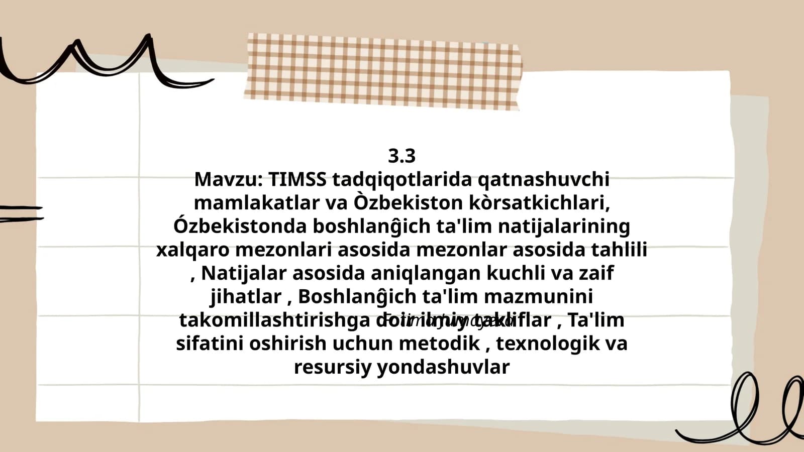 TIMSS tadqiqotlarida qatnashuvchi mamlakatlar va Òzbekiston kòrsatkichlari