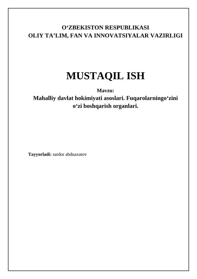 Mahalliy hokimiyatning samarali faoliyati