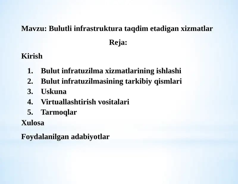 Bulutli infrastruktura taqdim etadigan xizmatlar