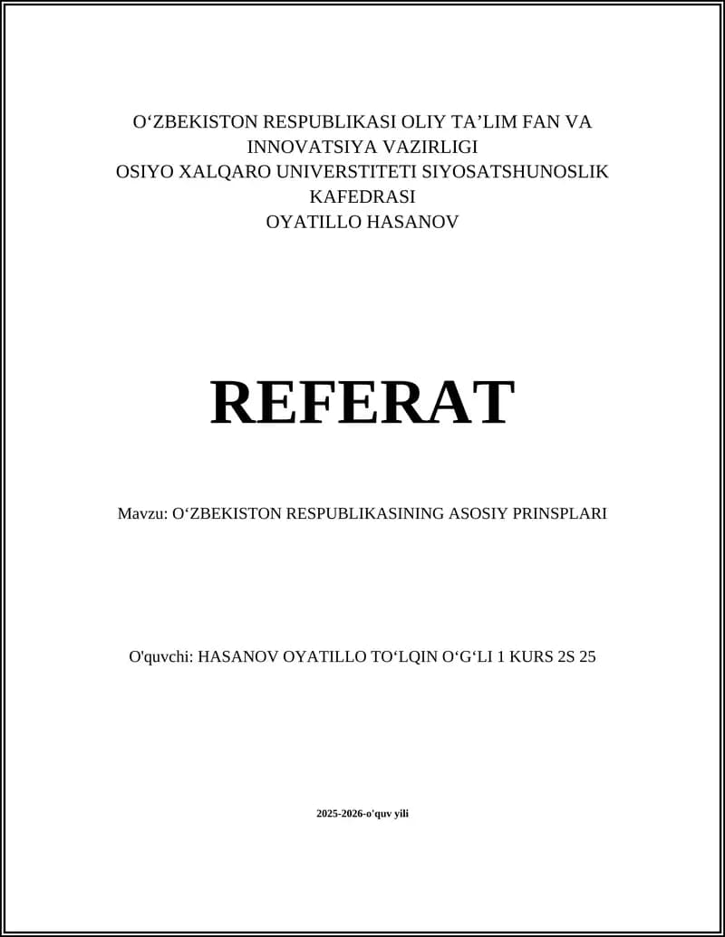 O‘zbekiston Respublikasining asosiy prinsiplari