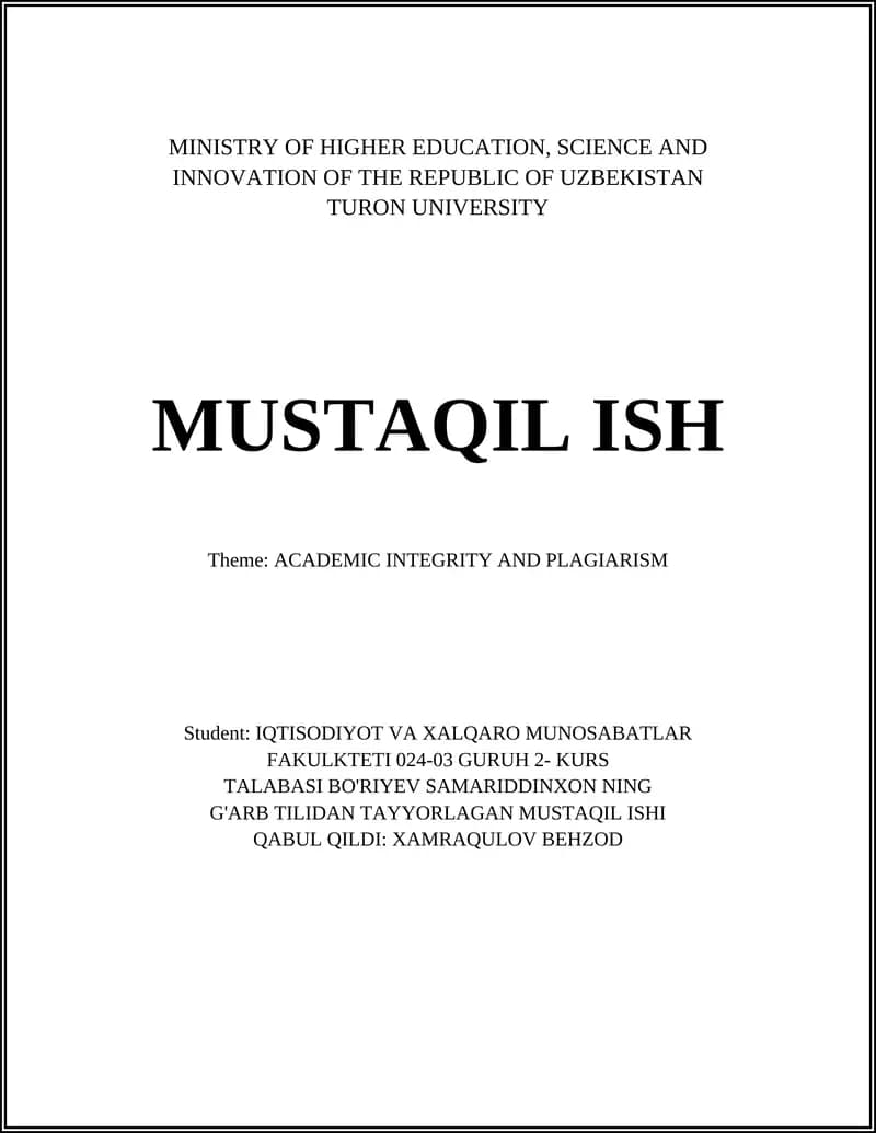 G'ARB TILIDAN TAYYORLAGAN MUSTAQIL ISHI