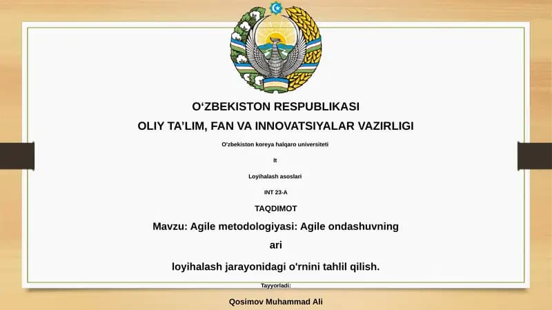 Agile metodologiyasi: Agile ondashuvning ari loyihalash jarayonidagi o'rnini tahlil qilish