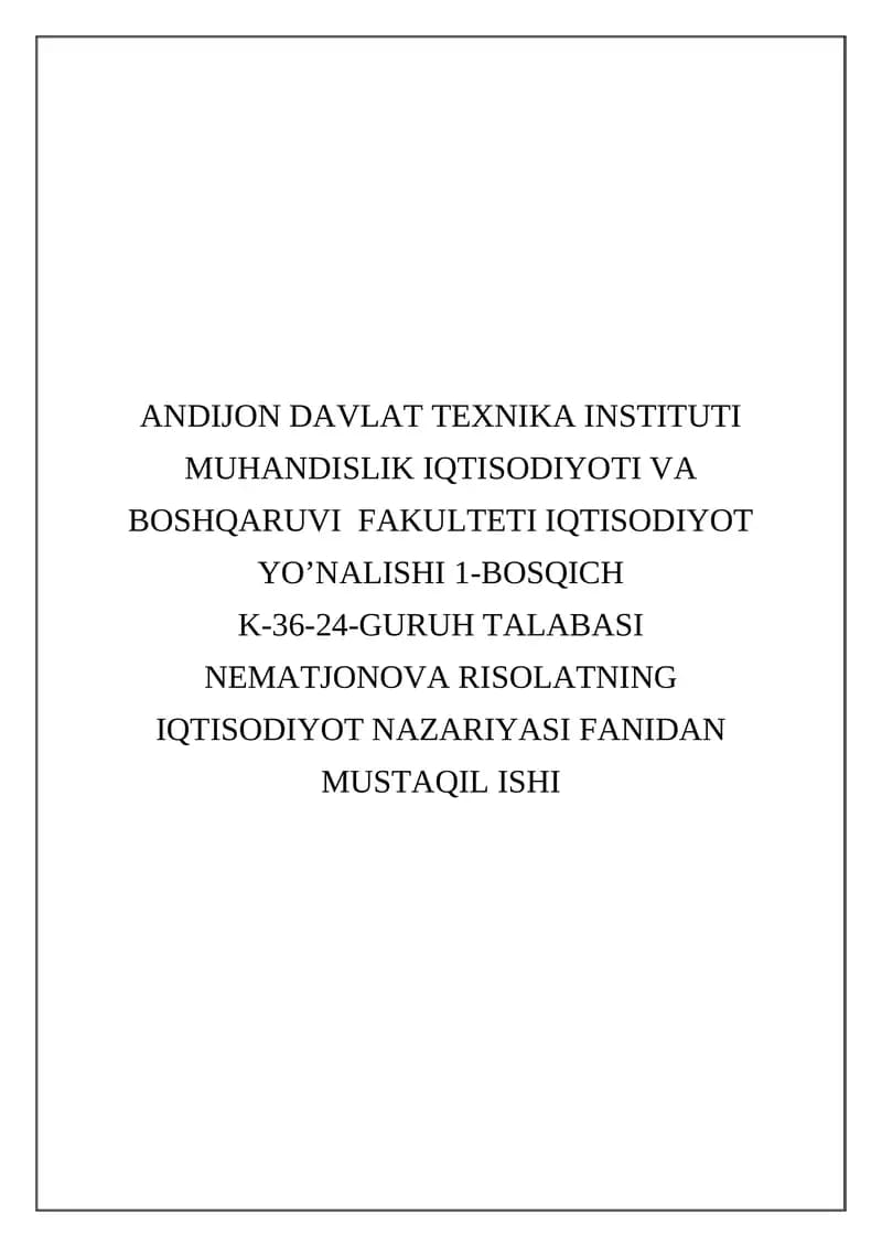 Mehnat unumdorligi-iqtisodiy o’sish omili sifatida