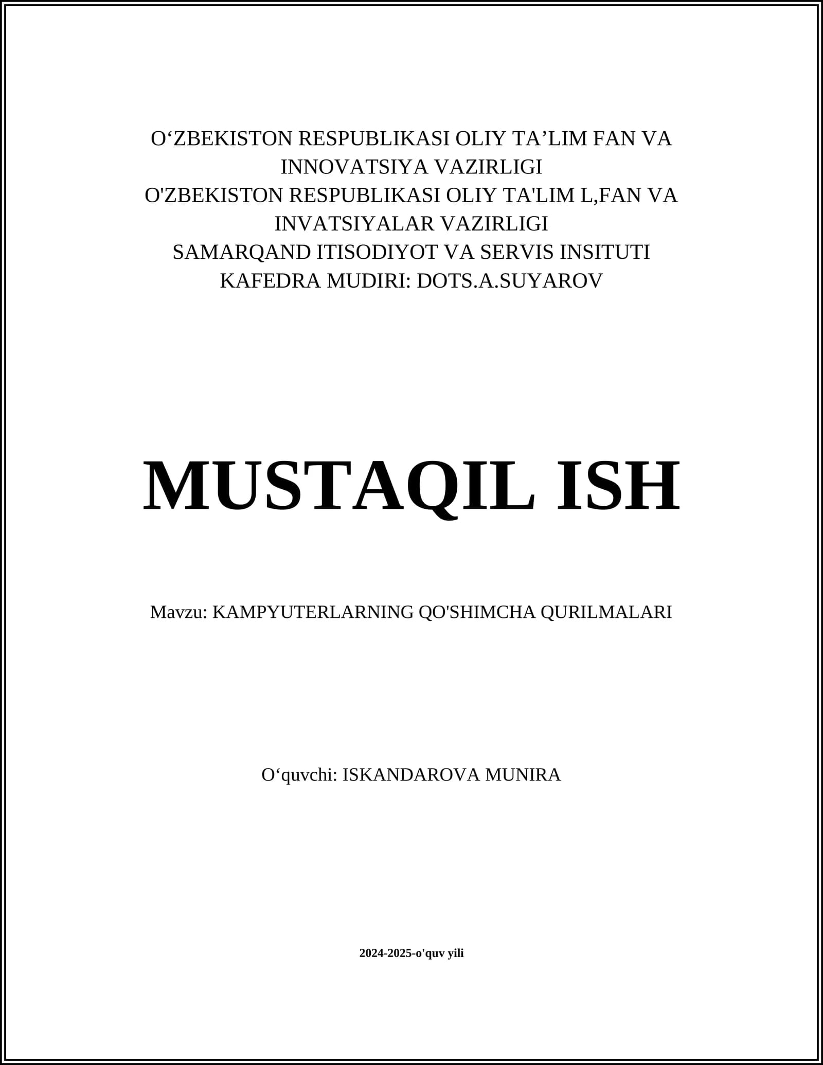 KAMPYUTERLARNING QO'SHIMCHA QURILMALARI