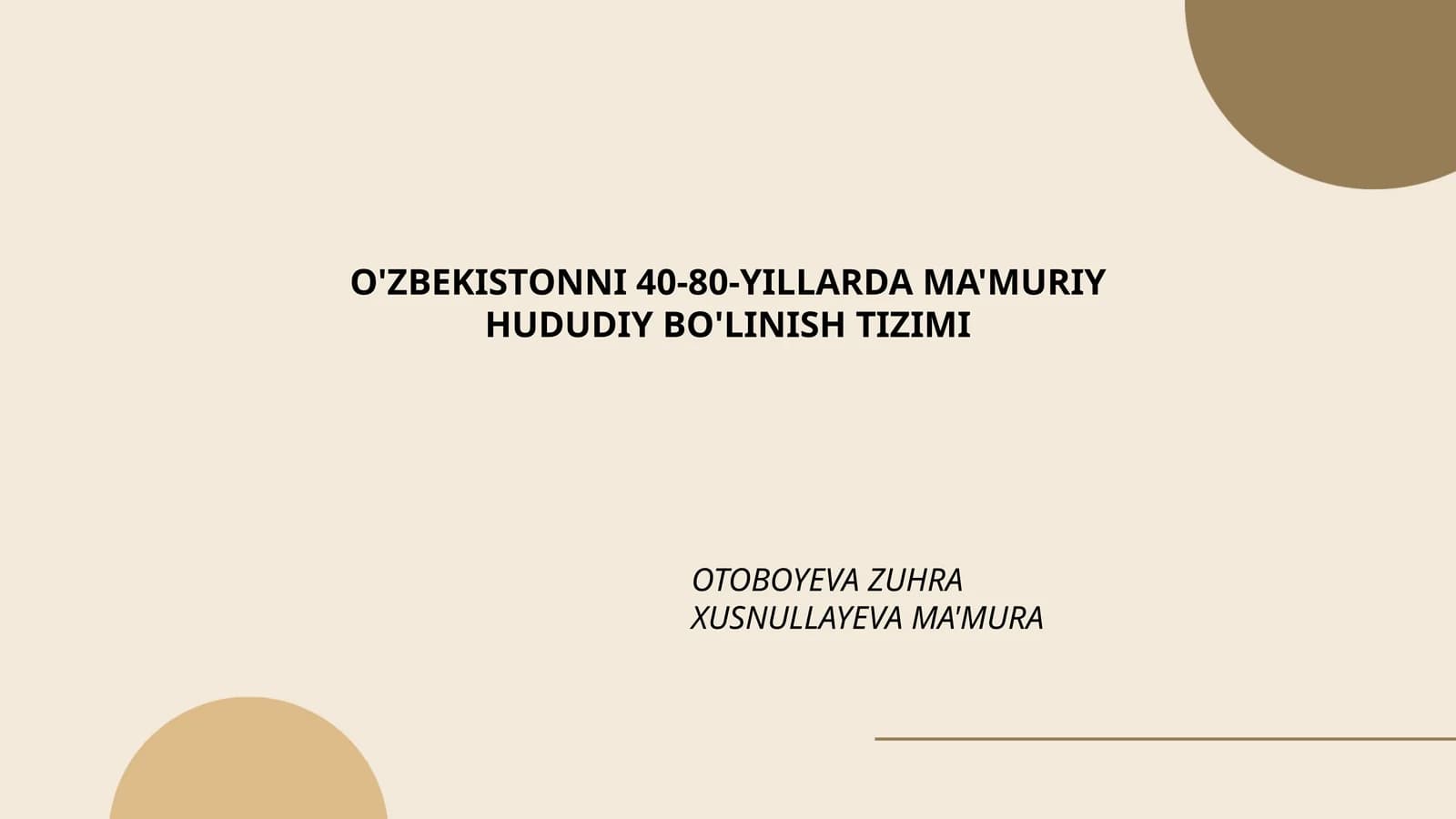 O'ZBEKISTONNI 40-80-YILLARDA MA'MURIY HUDUDIY BO'LINISH TIZIMI