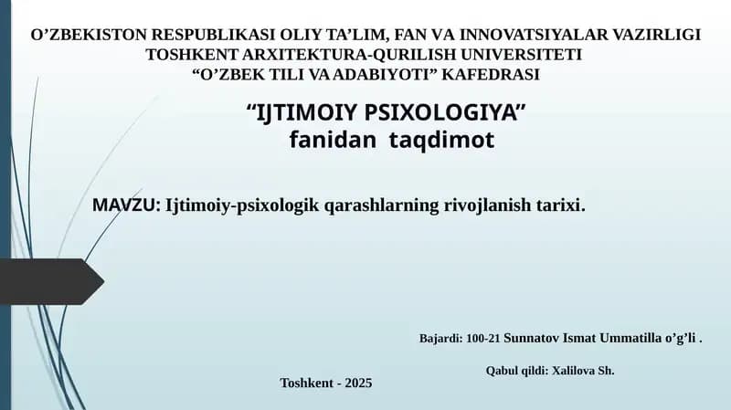Ijtimoiy-psixologik qarashlarning rivojlanish tarixi
