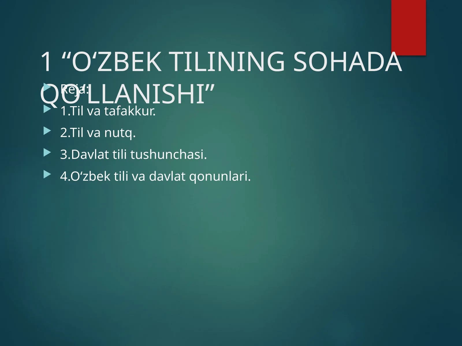 O'ZBEK TILINING SOHADA QO'LLANISHI