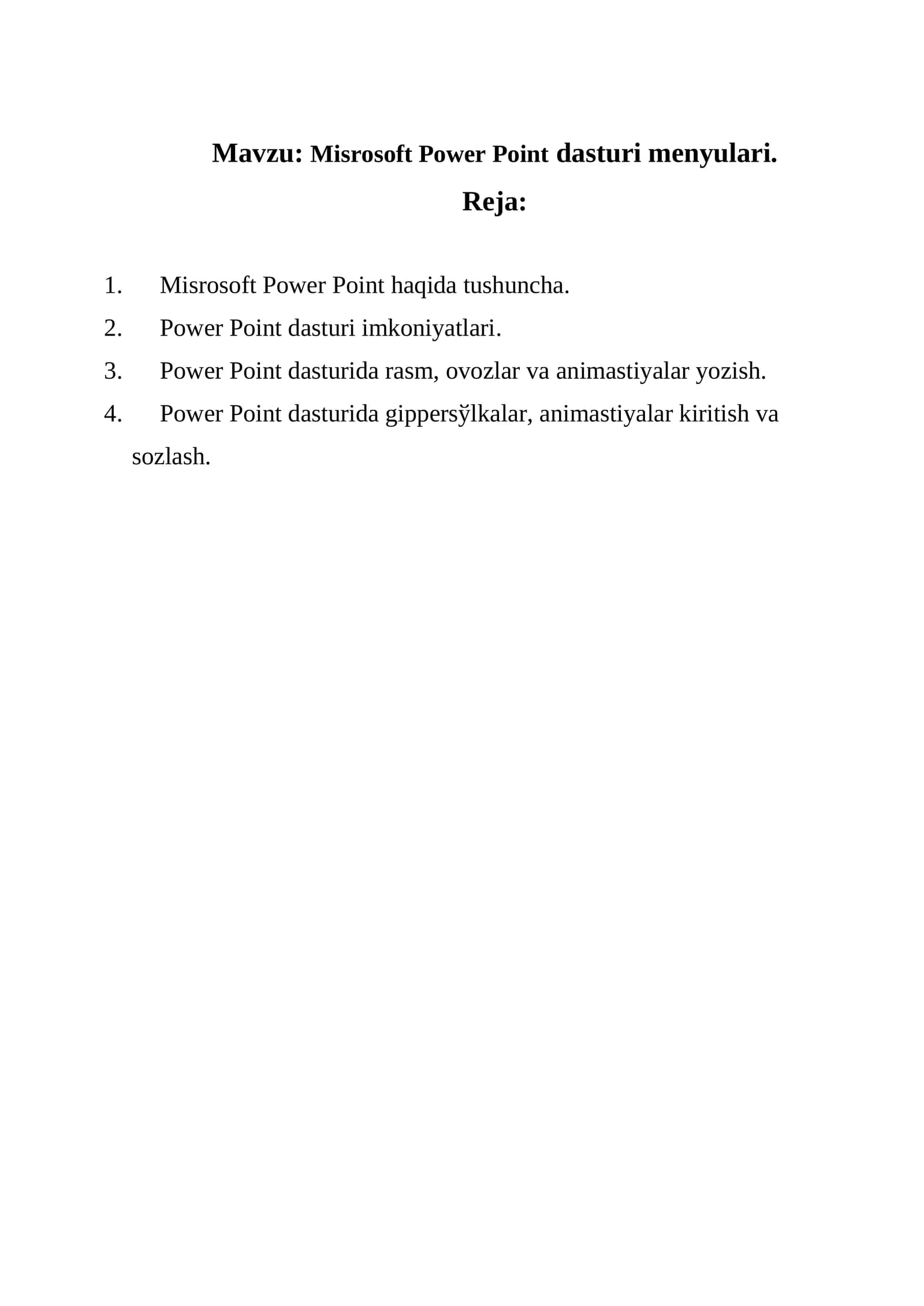 Misrosoft Power Point dasturi menyulari