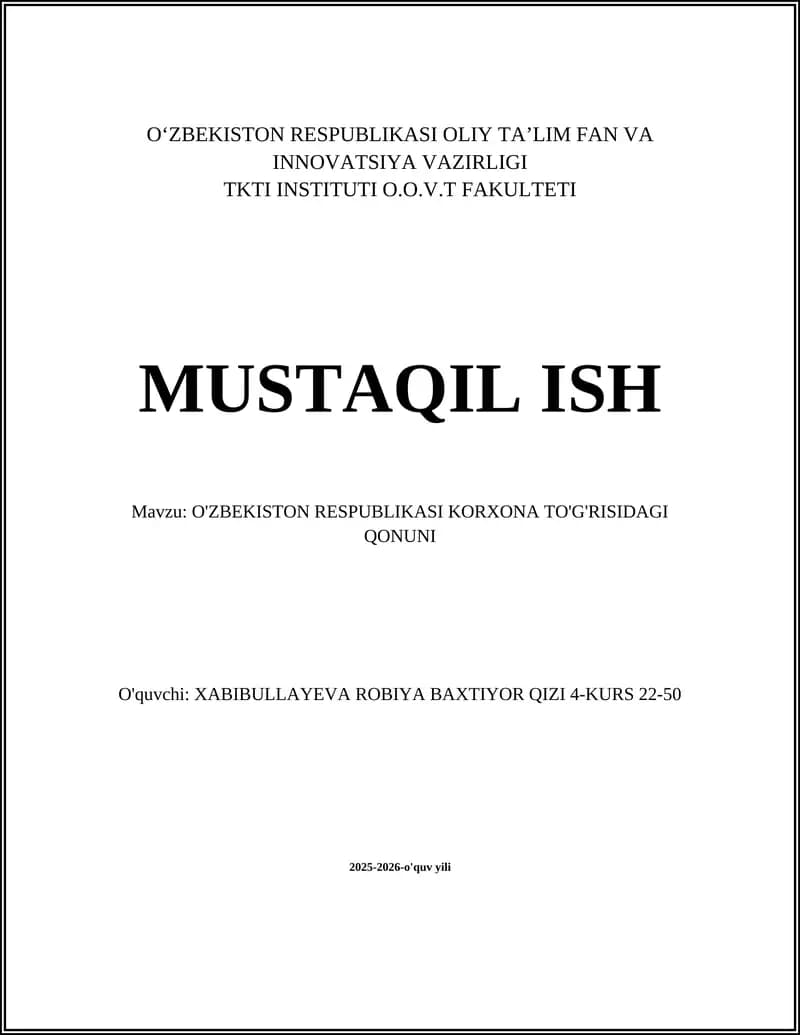 O'ZBEKISTON RESPUBLIKASI KORXONA TO'G'RISIDAGI QONUNI
