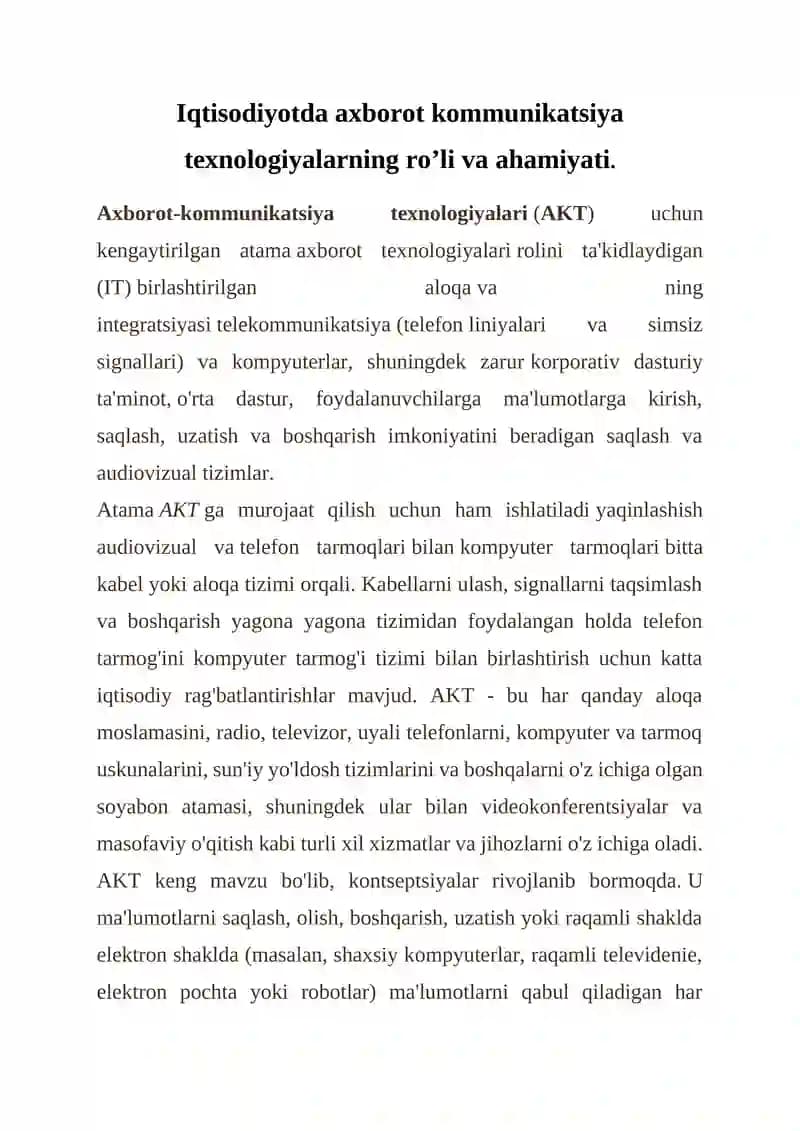 Axborot-kommunikatsiya texnologiyalari(AKT)