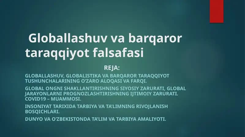 Globallashuv va barqaror taraqqiyot falsafasi